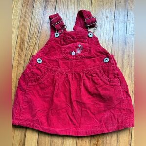 Oshkosh Red Corduroy Jumper Dress Overalls Dress sz 6 Months Flowers